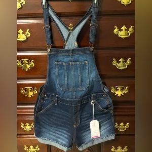 No Boundries sz XL (15-17) relaxed fit overall shorts Dark Wash NWT
